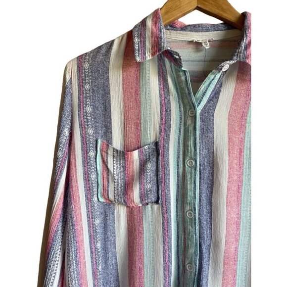NWOT En Crème Striped Button Up Bohemian Southwestern Print Shirt Size Medium Ca - Picture 4 of 14